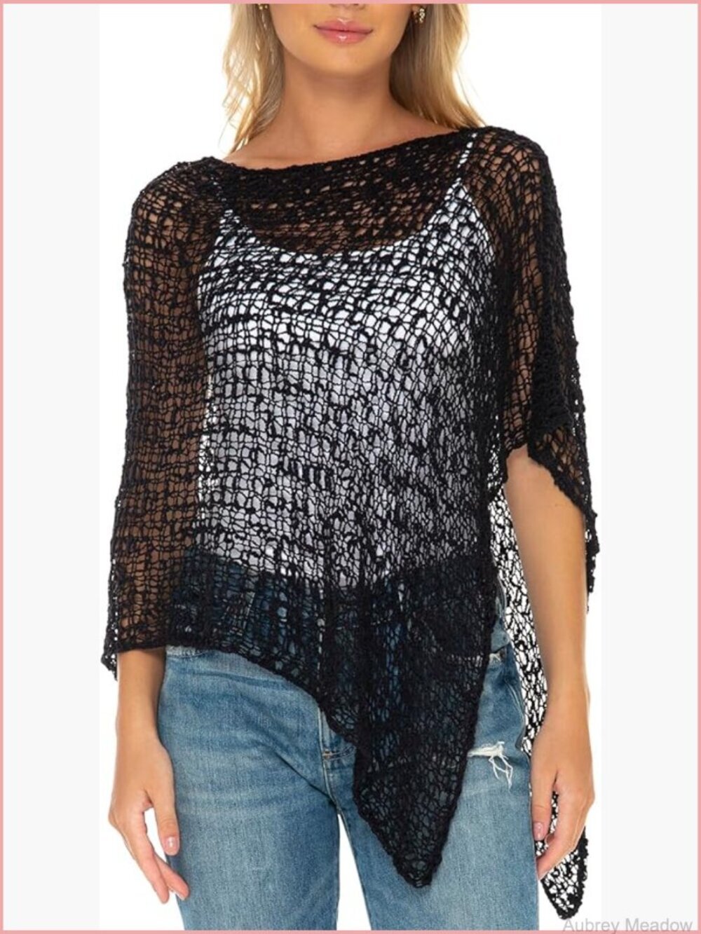 Womens Lightweight Sheer Popcorn Knit Cape Pullover Sweater Poncho